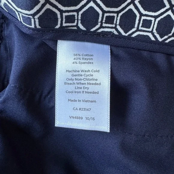 NWT Talbots Hampshire Ankle Pants Navy White Circle Geo Print Cotton Stretch 10 - Picture 4 of 9